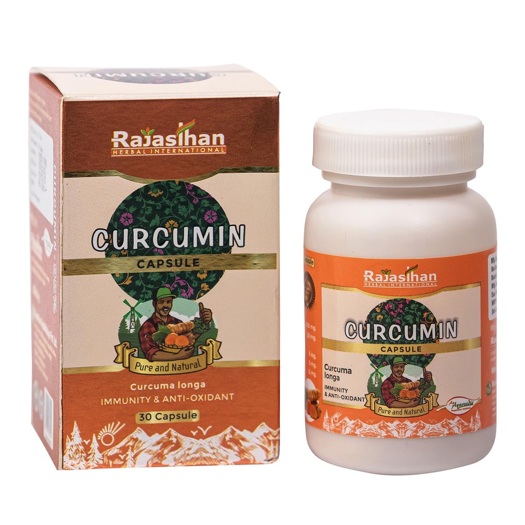 Curcumin Capsules by Rajasthan Aushdhalaya | 30 Capsules | Turmeric tonic & Anti Oxidant|Pack Of 1