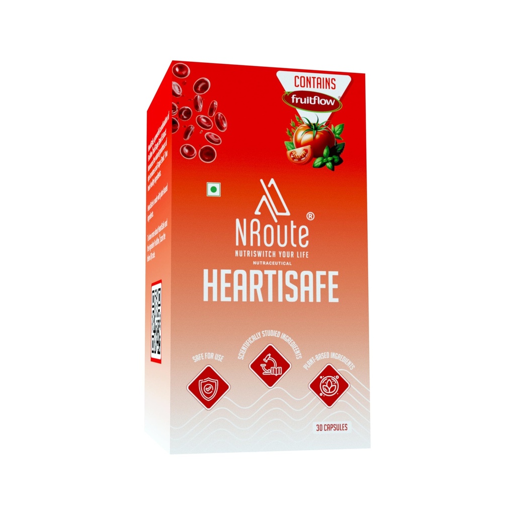 NRoute HeartiSafe Capsule with Fruitflow® for Healthy Blood Pressure BP Cholesterol & Blood Sugar Balance 30 Capsules For Men & Women for healthy heart