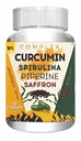 SFL Complex Curcumin Spirulina Piperine Saffron Food Supplement, 60 Veg Capsules, with Ginger Extract