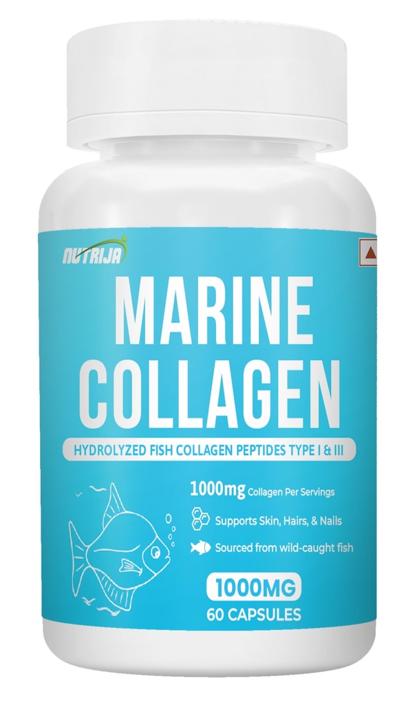 NutriJa Marine Collagen Supplement– Hydrolyzed Fish Collagen - Highly Bioavailable - 60 Capsules | Clinically Proven Ingredient with 95% Protein, Supports Healthy Skin, Hair, Nails, Bone & Joint
