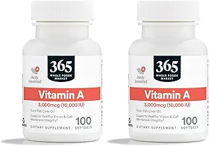365 by Whole Foods Market, Vitamin A 10K IU, 100 Softgels (Pack of 2)