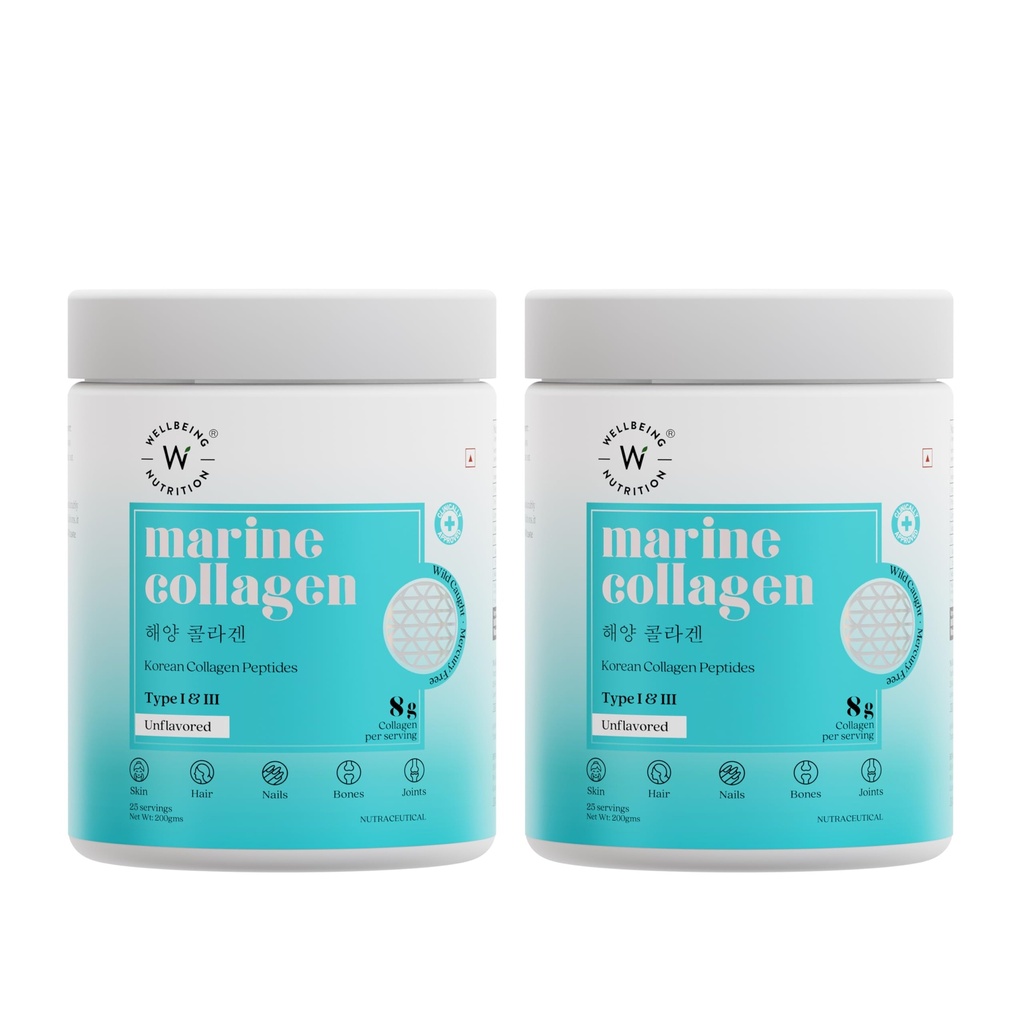 Wellbeing Nutrition Pure Korean Marine Collagen Supplements for Women & Men,200 grams|Hydrolyzed Collagen Powder & Amino Acids|Supports Healthy Skin,Hair,Nails,Bone & Joint|Unflavored