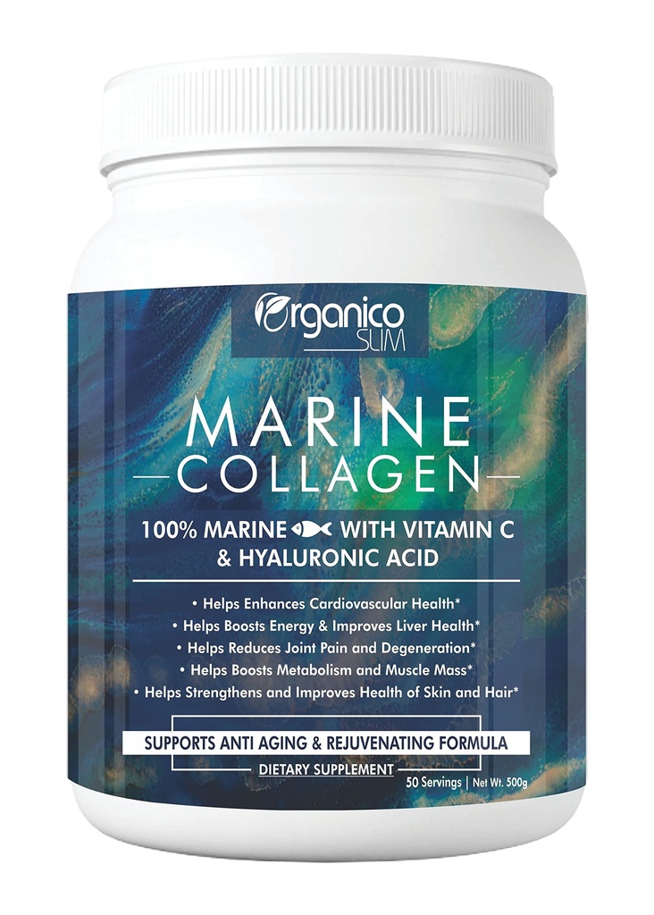 Marine Collagen Powder with Vitamin C & Hyaluronic Acid | For Hair and Skin Health | Metabolism Booster and for Muscle Health | 500 gm