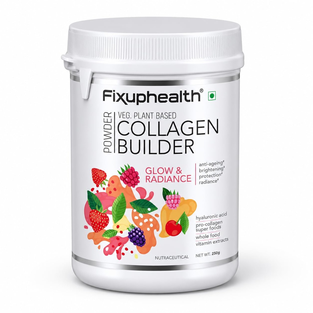 Fixup Health Veg Collagen Builder Powder with Hyaluronic Acid, Glutathione & Vitamin Extracts | Collagen Peptides Supplement for Women & Men | Superfood for Beauty & Skin Health | Strawberry - 250g