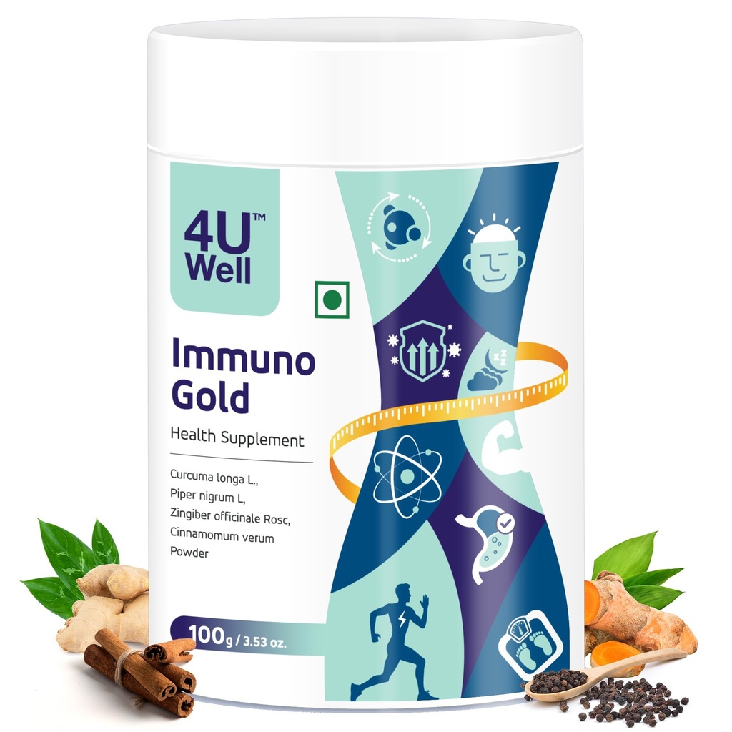Immuno Gold Health Supplement | Turmeric Extract with Ginger | Supports Immunity, Digestion & Joint Care | Herbal Wellness Drink Mix, 100g