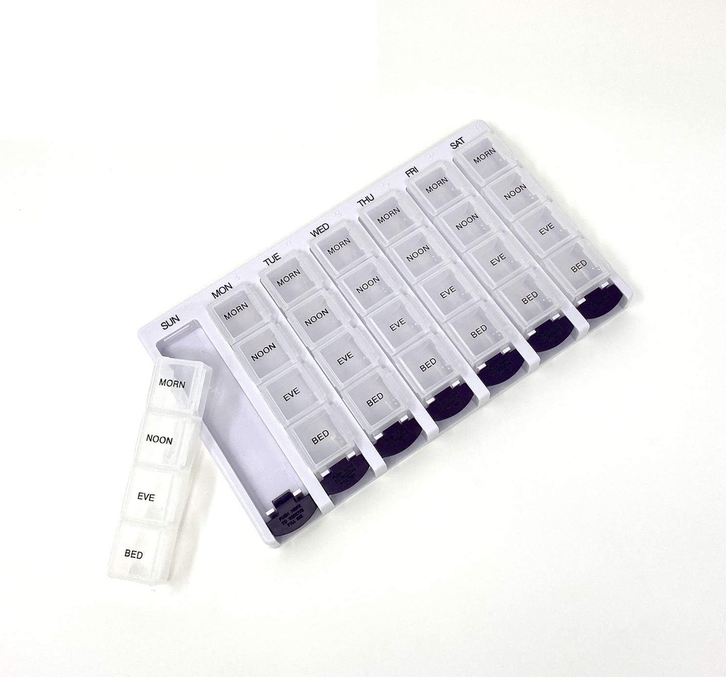 Седмично AM/PM Pill Box Portable Travel Prescription & Medication Pill Case Organizer by P&P MEDICAL SURGICAL (7-Day / 4-Times-A-Day) with Remoteable Comppartments and Voad-Proof Design