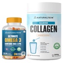 Naturaltein Pure Marine Collagen 300g (Orange Flavour) + Naturaltein Omega-3 Fish Oil 1250mg Triple Strength (60 Softgels) | Skin, Hair, Joint & Heart Health Support Combo