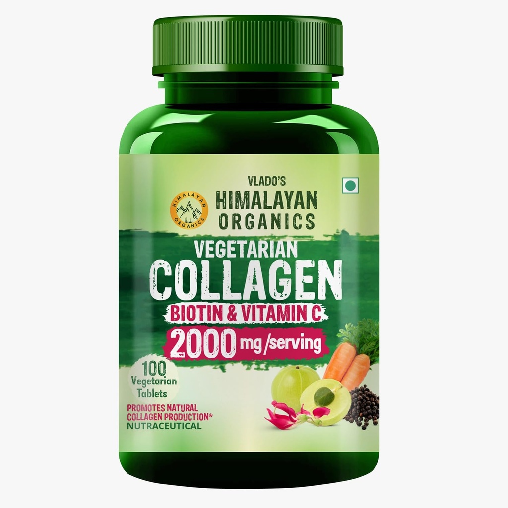 Vlado's Himalayan Organics Veg Collagen 2000Mg | Good For Glowing Skin - 100 Veg Tablets