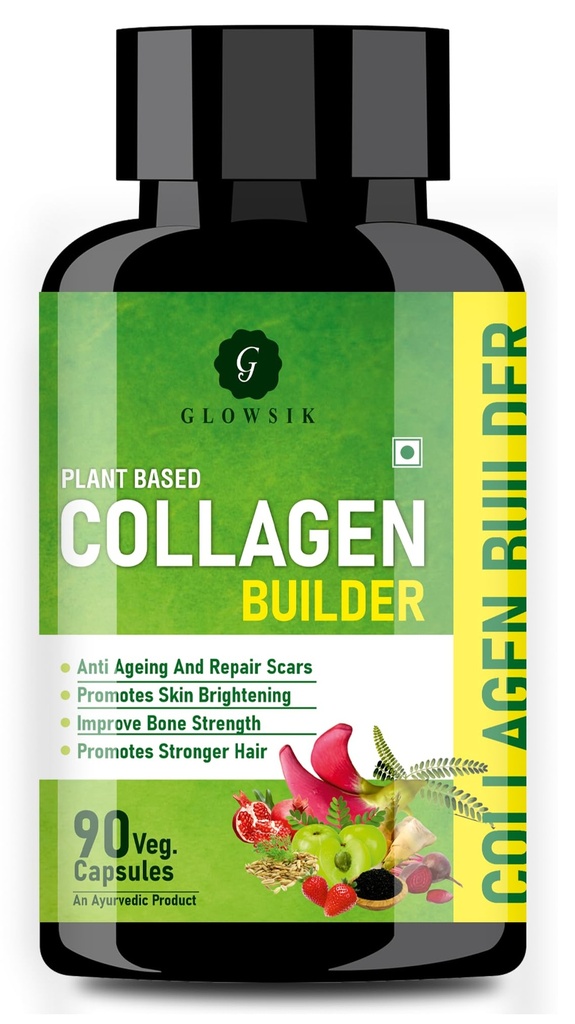 Glowsik plant collagen builder capsules for skin, hairs and nails - Organic Plant Based Collagen Builder Supplement With 8 B Vitamins, Biotin & Vitamin C For Hair and Glowing Skin, Good for Women & Men 90 Capsules