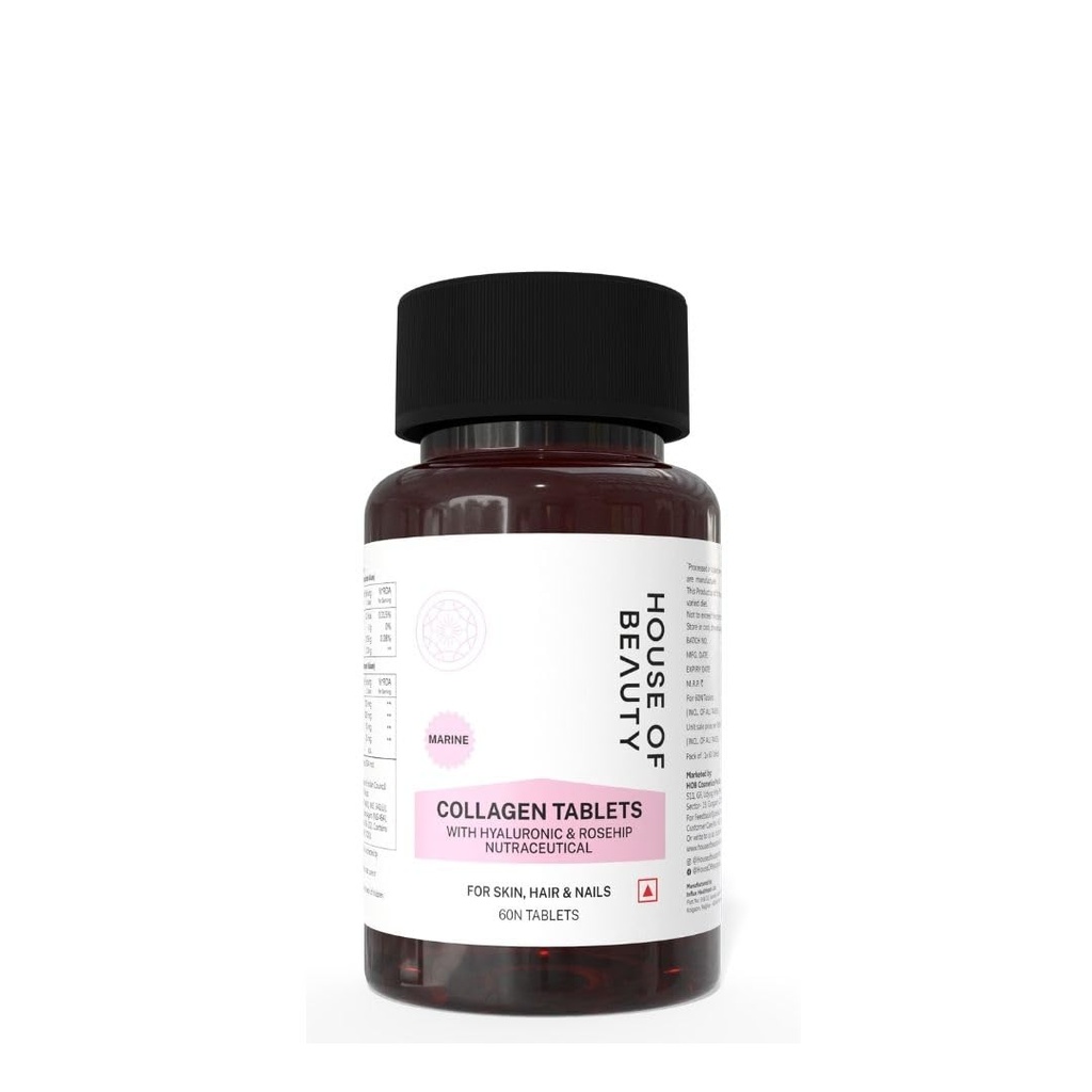 HOUSE OF BEAUTY Collagen Supplement Tablets With Hyaluronic & Rosehip Nutraceutical For Skin, Hair & Nails - 60 Tablets, 200 g (Pack of 1)