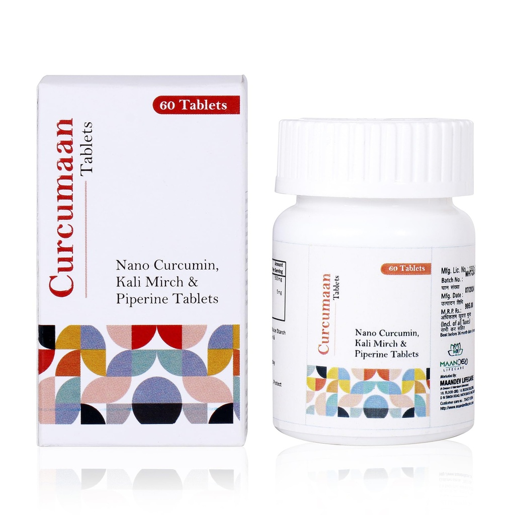 Curcumaan Nano Curcumin, Kali Mirch and Piperine Tablets, 60 Count