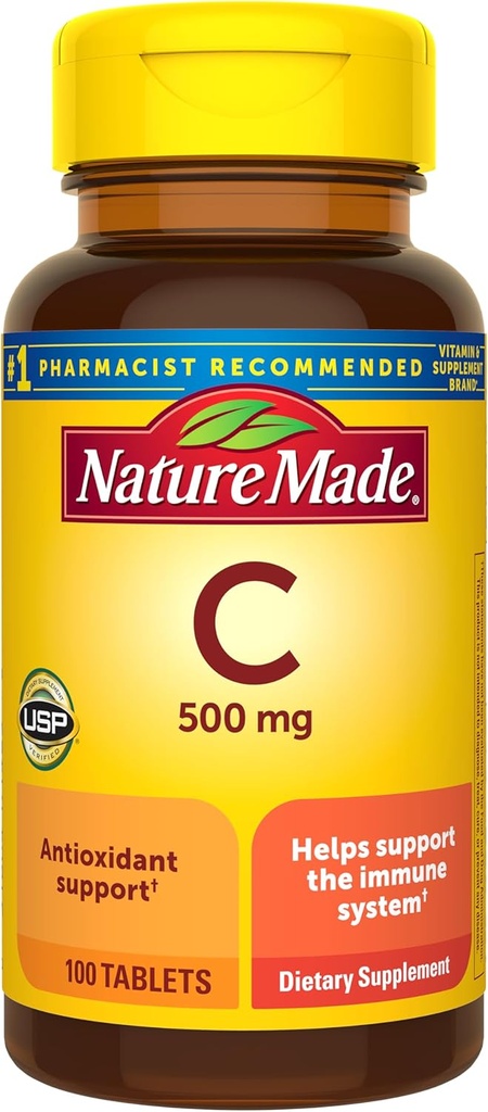 Nature Made Vitamin C 500 mg Caplets, 100 Count, for Immune Support, Χωρίς γλουτένη
