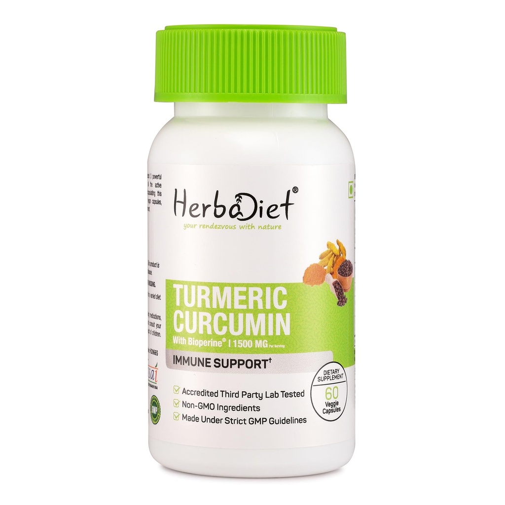 Turmeric Curcumin with Bioperine 60 Capsules | Standardized Turmeric Extract Curcuminoids 95% with Black Pepper Extract & Water Soluble Curcumin | High Absorption | Natural Immune & Joint Support