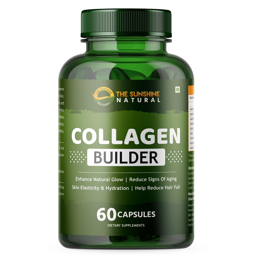 COLLAGEN BUILDER WITH VITAMIN C & E FOR ENHANCE NATURAL GLOW | SKIN ELASTICITY & HYDRATION | REDUCES SIGNS OF AGING - 60 CAPSULES SUPPLEMENTS