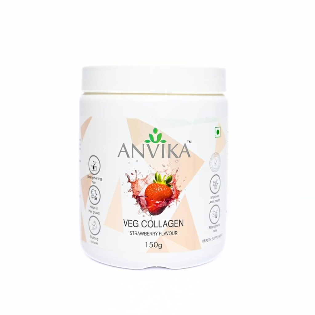 Veg Collagen Powder | Plant-Based Collagen Builder for Hair, Skin & Nails | Strawberry Flavor | 150g | Supports Skin Elasticity | Hair Growth & Joint Health