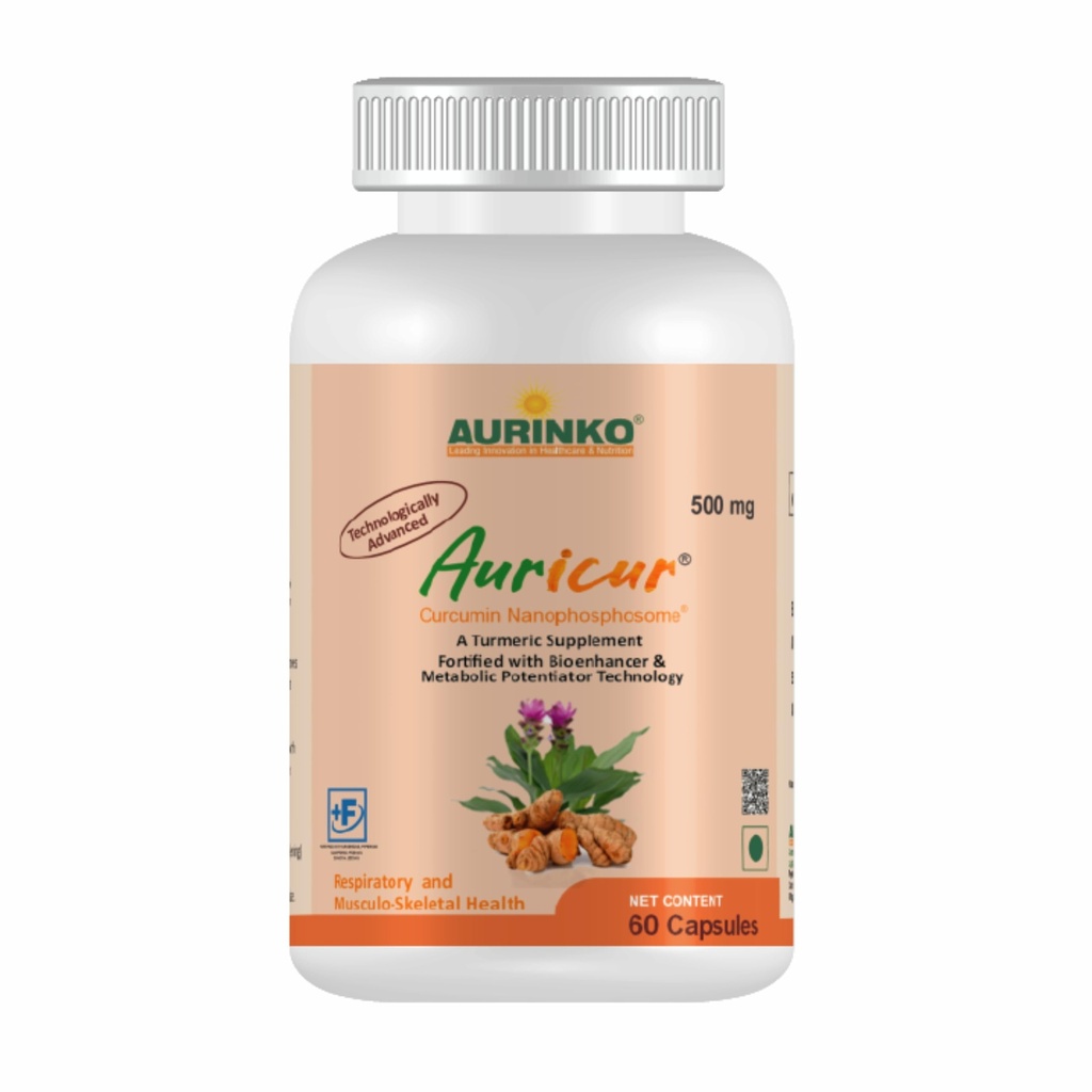 Auricur - Curcumin Nanophosphosome 210 mg with Curcuminoids 95 mg, Fortified with Turmerone and Piperine by Aurinko Healthcare – 60 Capsules