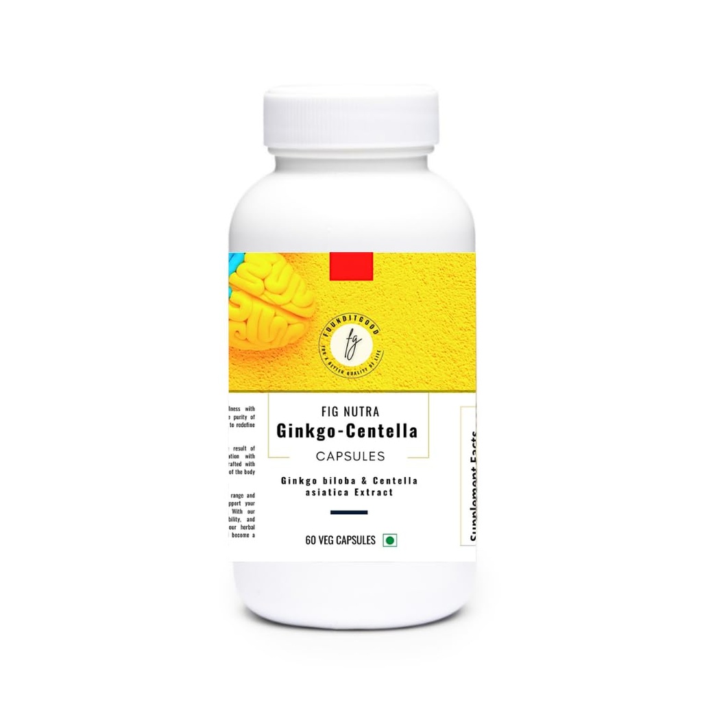 FiG Nutra ‘Ginkgo-Centella’ Extract Capsules | Brain Health Supplement for focus and memory | Powerful blend of Ginkgo biloba Leaf Extract and Centella asiatica Leaf Extract | 60 Veg Capsules