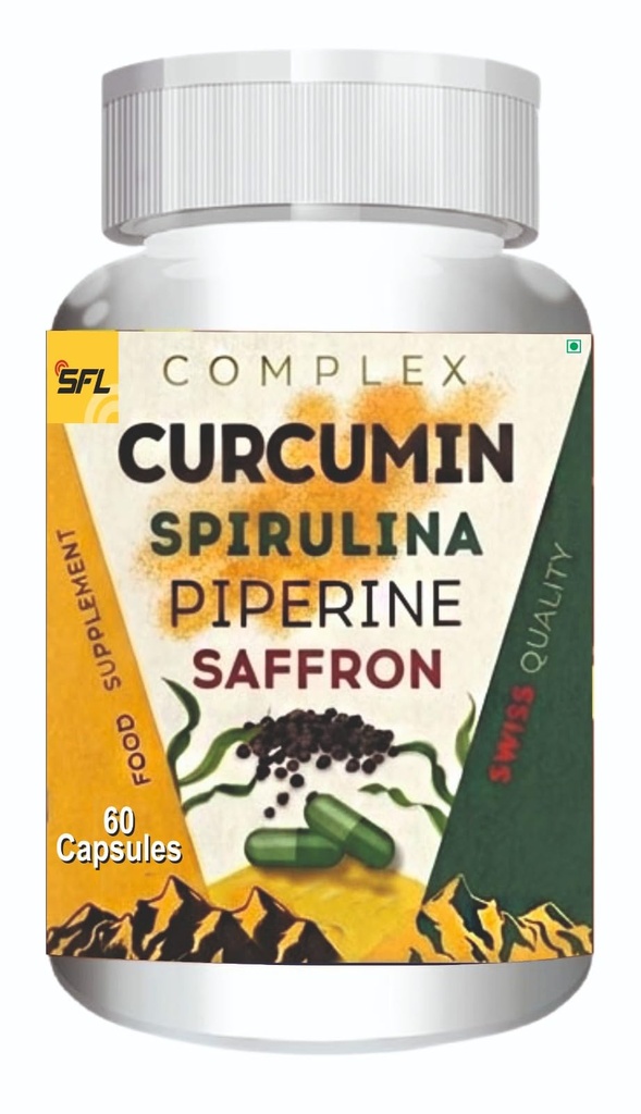SFL Curcumin Complex Capsules with Spirulina Piperine & Saffron Herbal Antioxidant Support Immune Wellness Joint Health Skin Wellness Daily Herbal Supplement