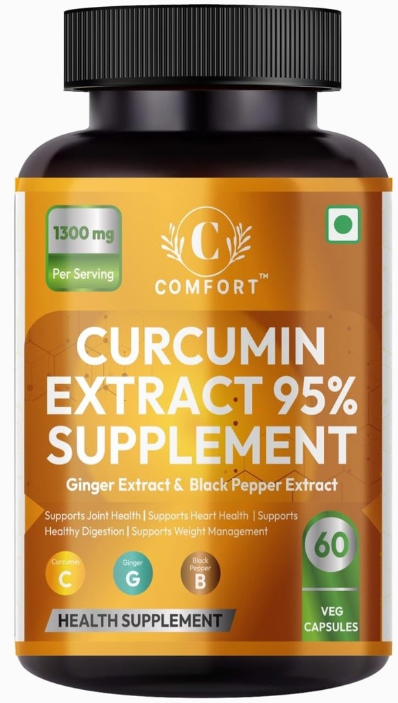 Comfort Curcumin Extract 95% Supplement with Ginger & Black Pepper Extract, 1300mg Per Serving, 60 Veg Capsules, Pack of 2