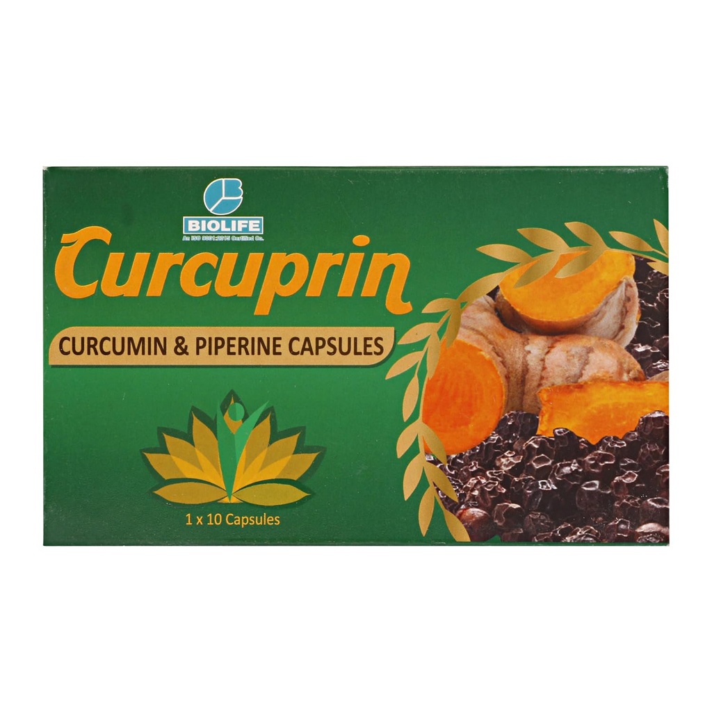 Biolife Curcuprin – Curcumin & Piperine Capsules | with Turmeric & Black Pepper Extract | Strip of 10 Capsules