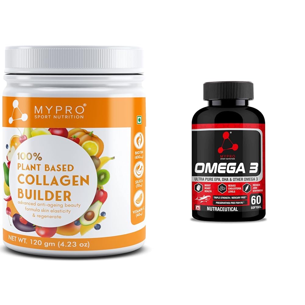 Mypro Sport Nutrition Collagen Supplement Powder to support Skin Elasticity, Firmness & Youthful Glow | 100% Plant-based with Hyaluronic Acid & Vitamin C | For Women & Men (120 Gm)|Mypro Sport