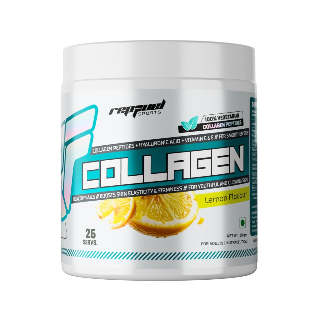 100% Vegetarian Collagen Peptides || Collagen Peptides + Hyaluronic Acid + Vitamin C & E - For Smoother Skin (25 Servings, Lemon Flavor)