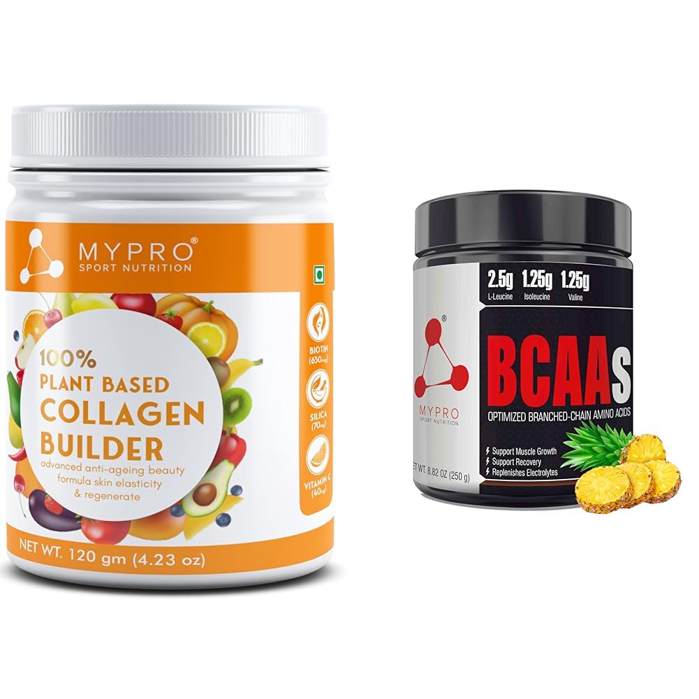 Mypro Sport Nutrition Collagen Supplement Powder to support Skin Elasticity, Firmness & Youthful Glow | 100% Plant-based with Hyaluronic Acid & Vitamin C | For Women & Men (120 Gm)|Mypro Sport