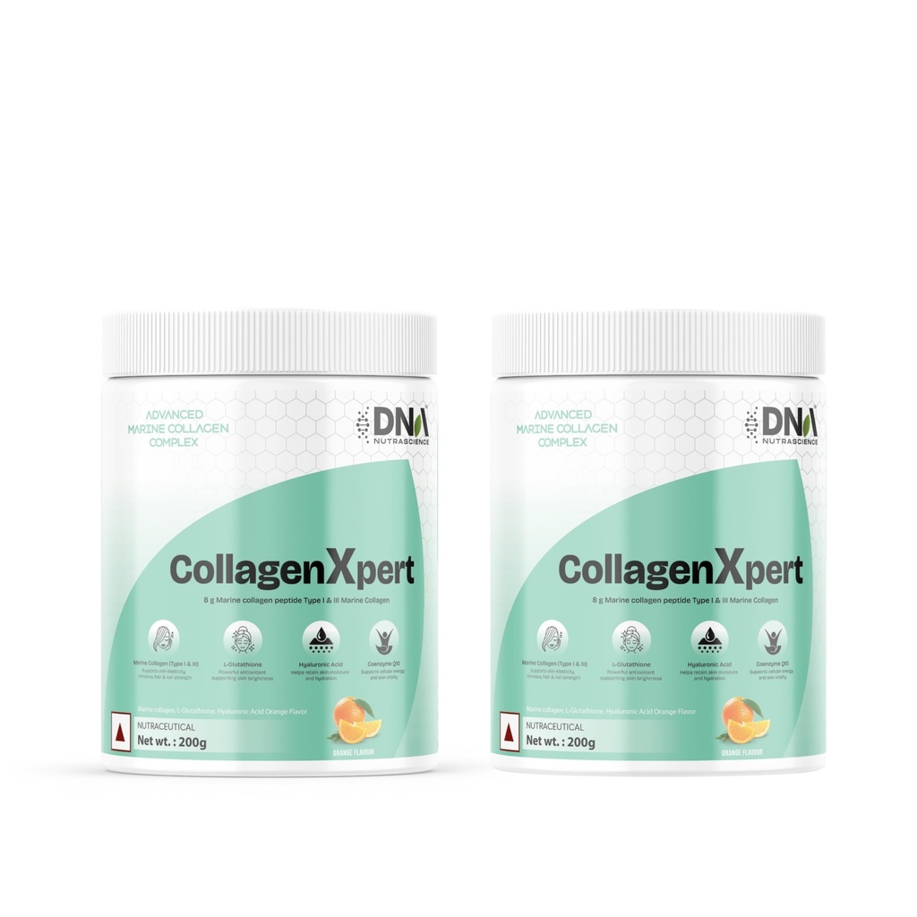 CollagenXpert Marine Collagen Powder with L-Glutathione, Hyaluronic Acid, CoQ10, Vitamins C & B3, 400 g (40 Servings) Pack of 2