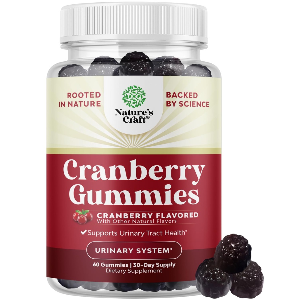 Natural Cranberry Gummies for Women and Men - Extra Strength Delicious Antioxidant Cranberry Chews for Urinary Tract Health - Kidney & Bladder Support with Immune Health - Vegan & Gluten Free - 60 Ct