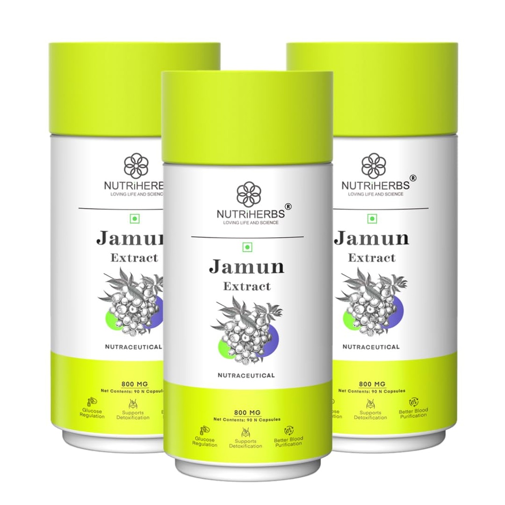 NUTRIHERBS Jamun Seed Extract Capsules 800mg | Herbal Supplement for Diabetes Management | Ayurvedic Sugar Control & Digestive Health Support | Natural Blood Sugar Balancing & Metabolic Wellness