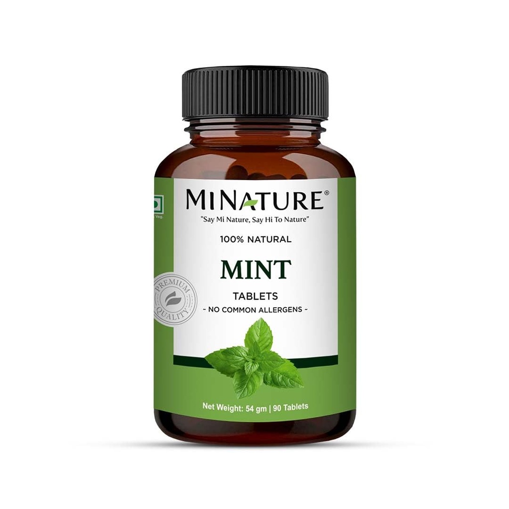 MINT Tablet by mi nature| | (Mentha) | Pure & Natural | Free from chemical & Preservative| Plant Based Gluten Free |90 Tablet, 45 Days Supply 1000mg