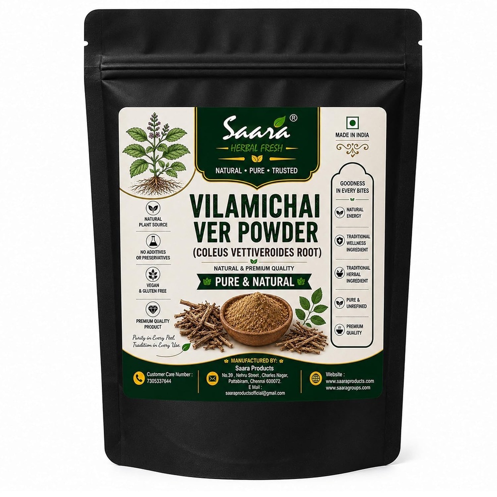 Vilamichai Ver Powder, 100g, Coleus Vettiveroides, Vilamichai Veru, Vettiveroides, Karuppu Vetiver, Iruvelli, Kuriveru Root Powder, (Pack of 1 x 100g)