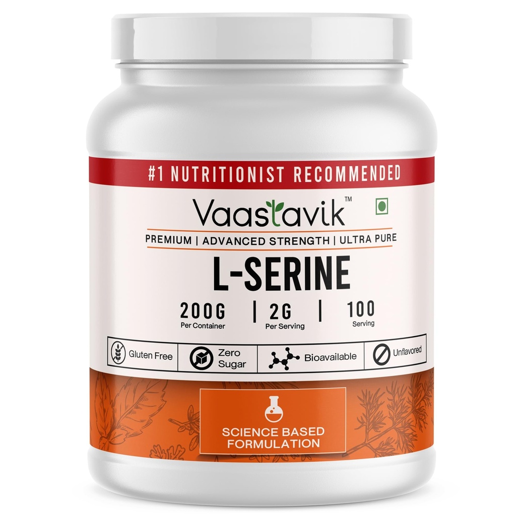 Vaastavik L-Serine Powder Supplement 200 gm – Brain & Nerve Support | Unflavored, Zero Sugar