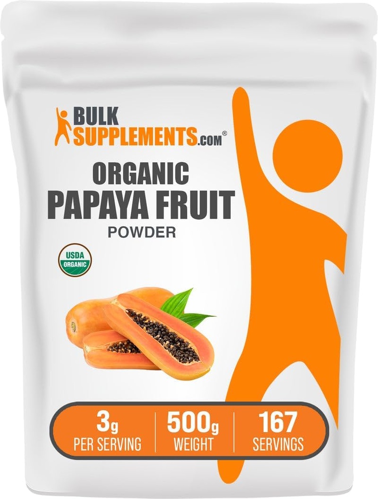 BulkSupplements.com Organic Papaya Fruit Powder - Ochutený prášok, Zdroj z Carica Papaya Fruit - Gluten Free, 3g per Serving, 500g (1,1 lbs) (Pack of 1)