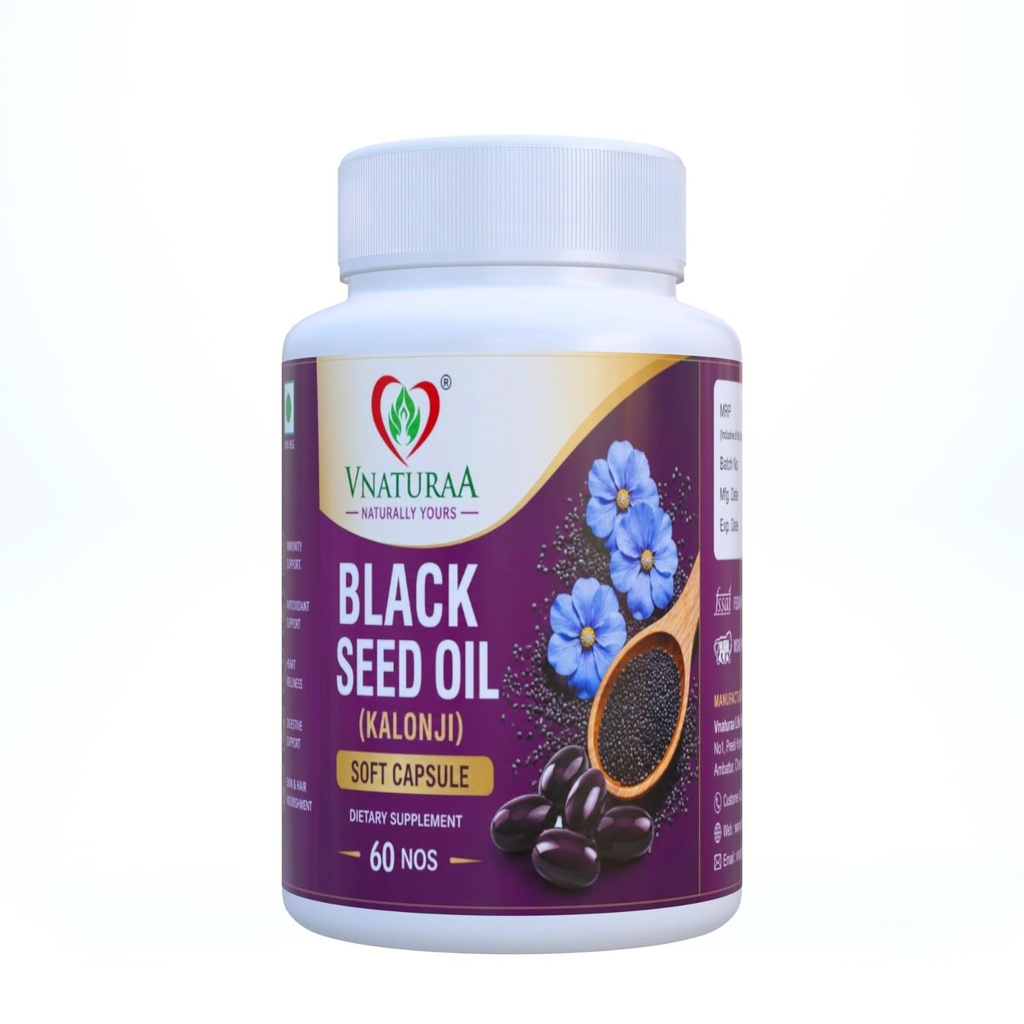 Black Seed (Kalonji) Soft Gel Capsules | Black Seed Oil Softgel Supplement | Easy-to-Swallow Capsules | 60 Softgels Pack of 1