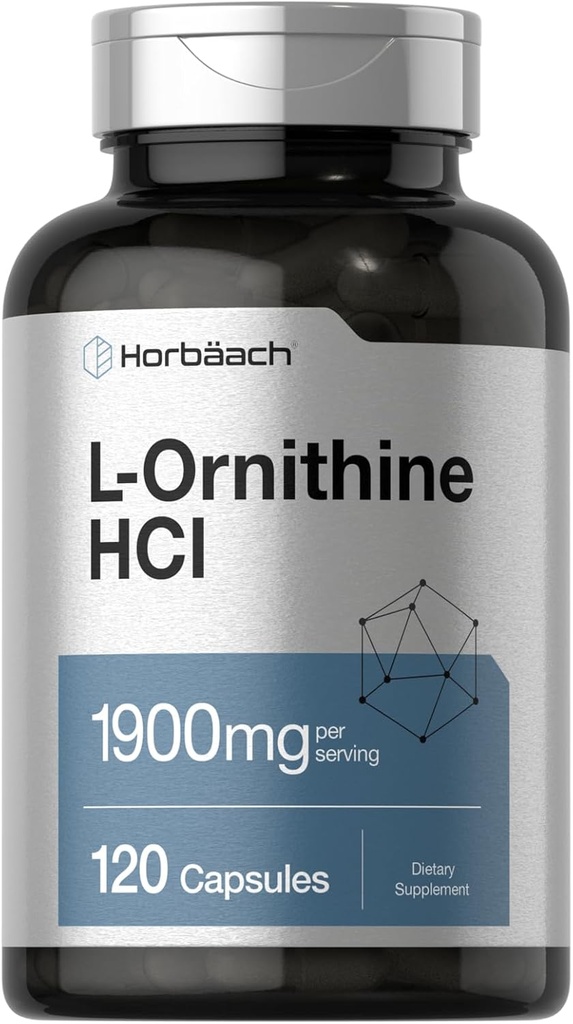Horbäach L Ornithine HCl | 1900mg | 120 kapsler | Ikke-GMO & Glutenfri Supplement