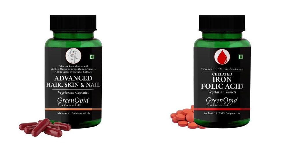 Advanced HSN (Hair, Skin Nails) Iron Folic Acid Tablets Wellness Daily Vitality |60 CAPSULES