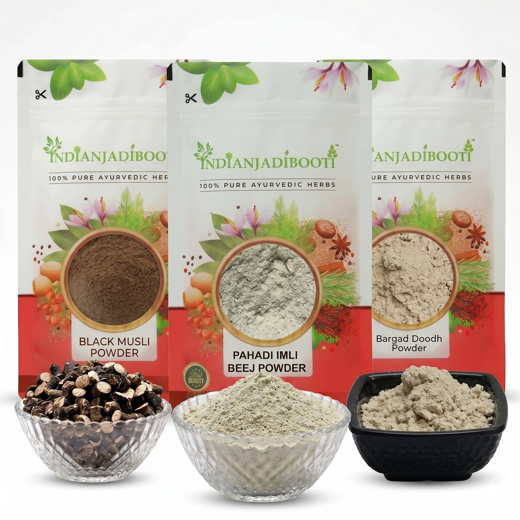 IndianJadiBooti Elite Vitality Bundle: Pahadi Imli Beej Powder, Badh Ka Doodh, Black Musli Powder – For Supreme Strength, Stamina & Peak Bio-Performance – [Insert Total Weight]