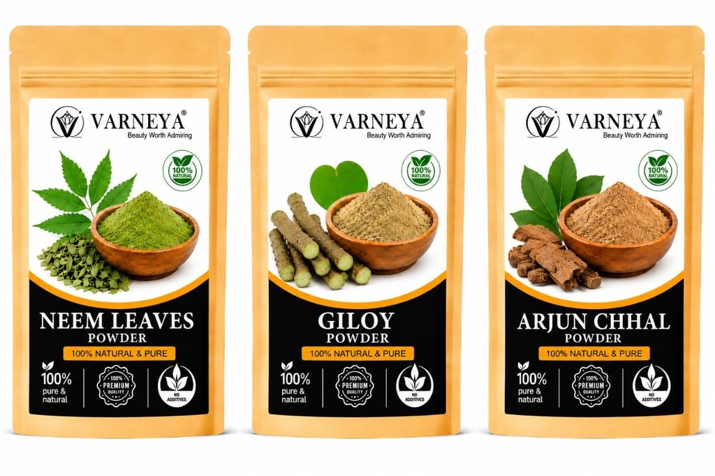 Traditional Ayurvedic Combo Pack | Giloy Dried Sticks, Neem Leaves & Arjun Bark