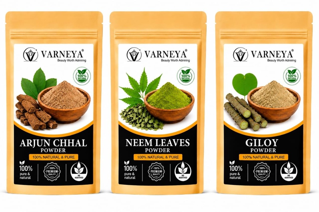 Organic Wellness Herbs Combo | Dried Giloy Sticks, Neem Leaves & Arjun Bark