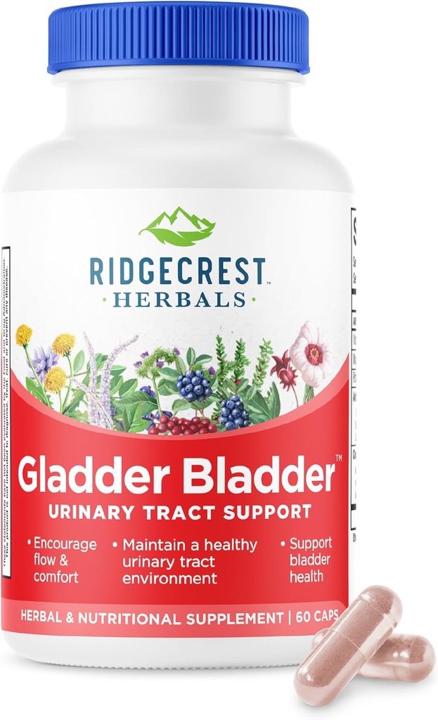 RidgeCrest Herbals Glader Bladder, Uriery Tract Health Addition. Съдържа витамин В6, магнезий, калий с червена боровинка и екстракт от хибискус. Подпомага здравите бъбреци (60 Veg Caps, 30 Serv)
