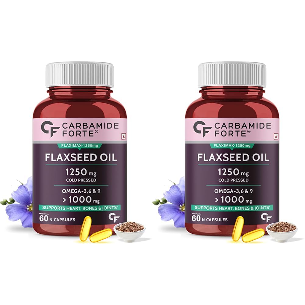 Carbamide Forte Cold Pressed Flaxseed Oil Capsules 1250mg Omega 3 6 9-60 Capsules (Pack of 2)