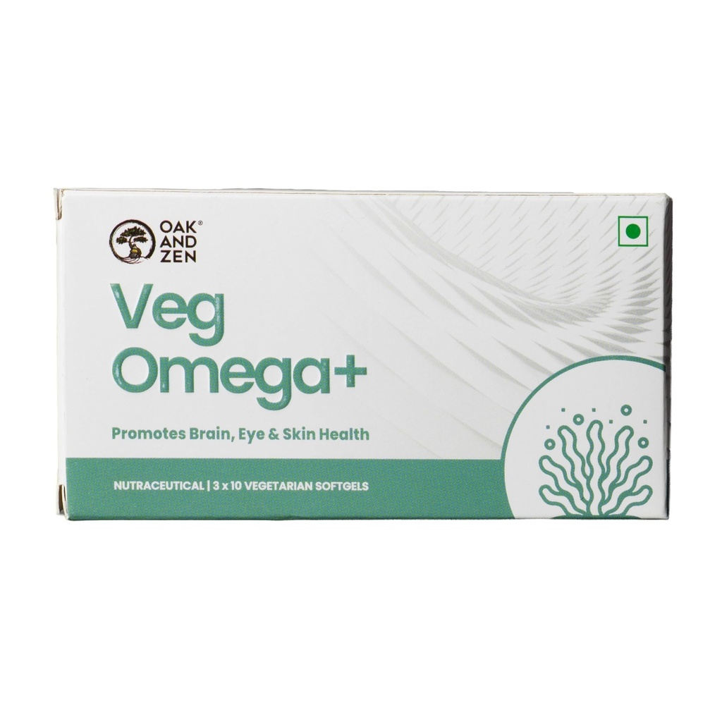 Veg Omega+ | Vegan Algal DHA (Triglyceride Form) – 300mg with Lutein, Zeaxanthin & Choline | Supports Brain, Heart, Eye & Skin Health | Mercury-Free, Fish Oil Alternative | 30 Veg Softgels