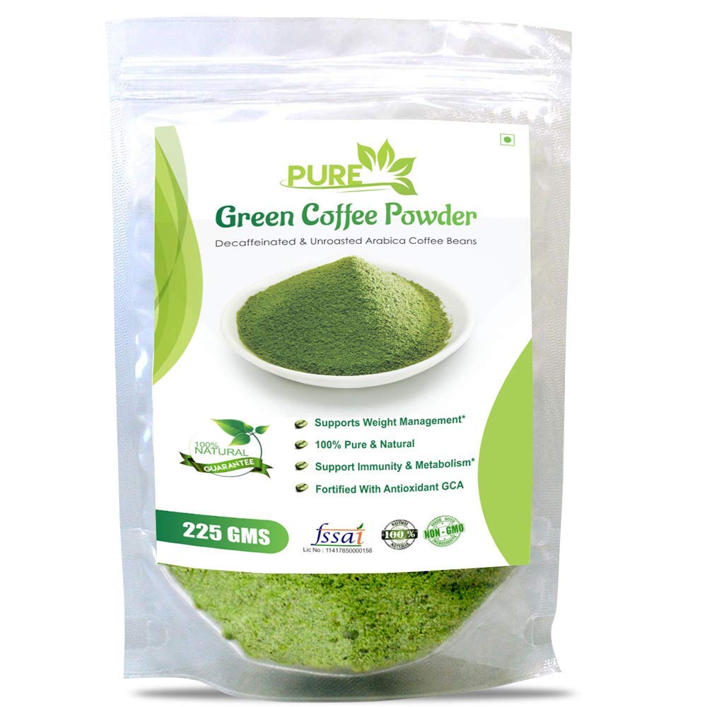Simply Herbal Decaffeinated & Unroasted Arabica Green Coffee Beans Powder with Chlorogenic Acid for Best Natural Weight Loss Management, Body Detoxification & Weight Management for Men & Women - 225 gram