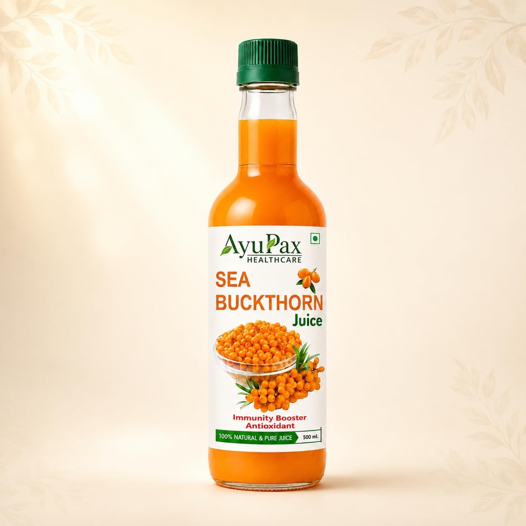 Ayupax Healthcare Sea Buckthorn Juice 500 ml | Natural Sea Buckthorn Berry | Seabuckthorn Juice with Omega 3, 6, 7 & 9, Vitamin C & Antioxidants | 100% Natural & Pure | Daily Wellness Drink