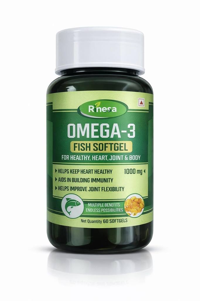 Rinesa Omega 3 Fish Oil 1000mg Softgel Capsules with EPA 180mg & DHA 120mg | Heart, Brain & Joint Support | Nutritional Supplement | 60 Softgels | (Pick Of 2) (1)