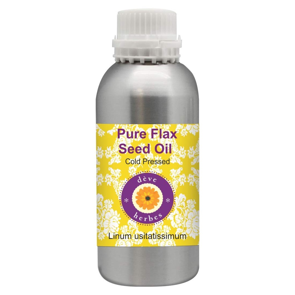 Deve Herbes Pure Flax Seed Oil (Linum usitatissimum) | Cold Pressed | Natural | Undiluted | For Diluting Essential Oils | For Skin & Massage | Men & Women | 300ml