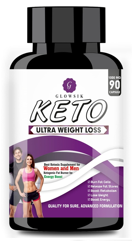 GLOWSIK Keto ultra weight loss fat burner Capsules with (Garcinia Cambogia + Green Tea + Green Coffee) Extract 1000Mg - 90 CAPSULES