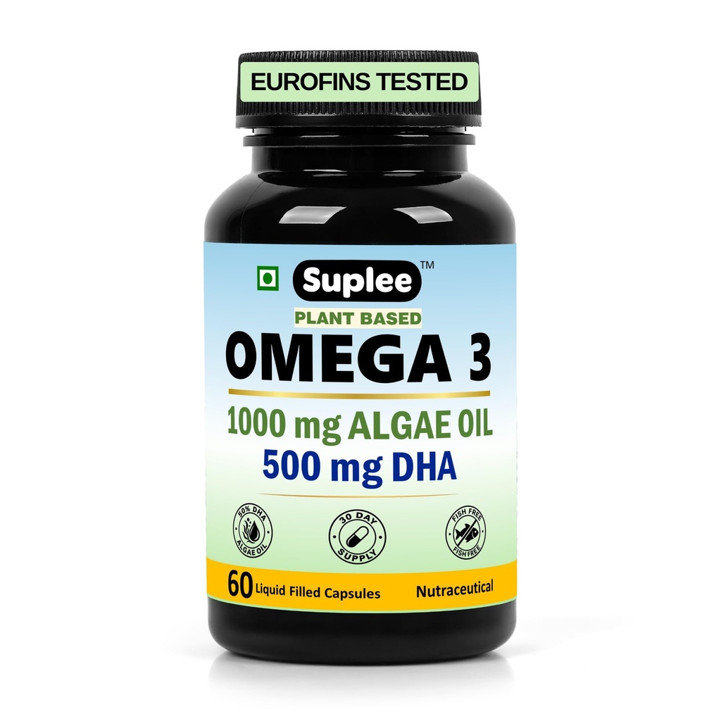 Suplee Plant Based Omega 3 Algae Oil 1000mg with 500mg DHA | 60 Capsules