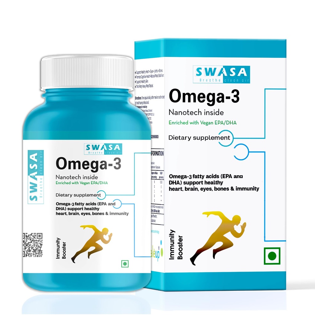 Swasa Haleup Vegan Omega 3 Capsules, 500 mg || Nanotech Inside II Enriched with EPA/DHA || Healthy Heart|| Brain|| Immunity ((Pack of 2))